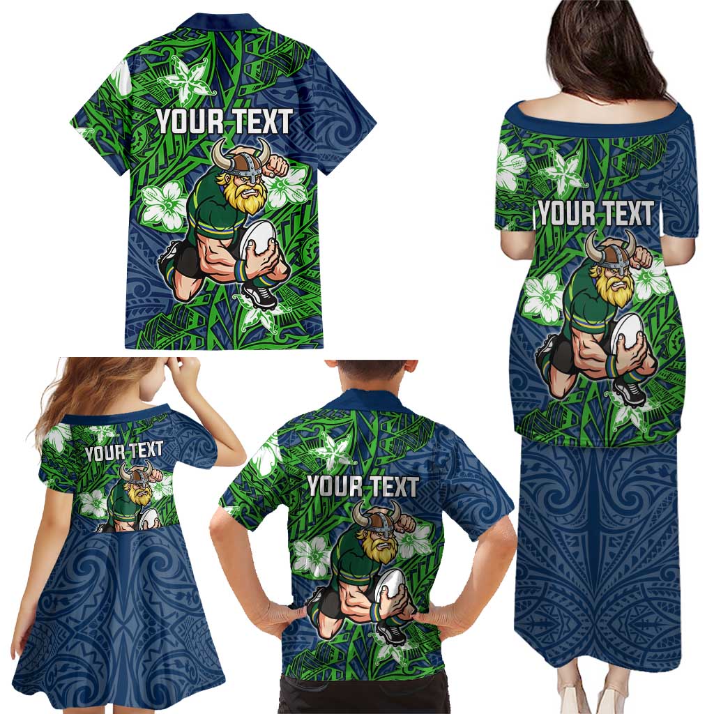Personalised Canberra Raiders Family Matching Puletasi and Hawaiian Shirt Polynesian Tribal Pattern With Rugby Viking Mascot Art