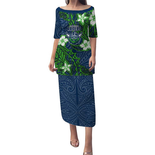 Personalised Canberra Raiders Family Matching Puletasi and Hawaiian Shirt Polynesian Tribal Pattern With Rugby Viking Mascot Art