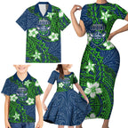 Personalised Canberra Raiders Family Matching Short Sleeve Bodycon Dress and Hawaiian Shirt Polynesian Tribal Pattern With Rugby Viking Mascot Art