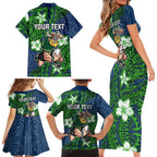 Personalised Canberra Raiders Family Matching Short Sleeve Bodycon Dress and Hawaiian Shirt Polynesian Tribal Pattern With Rugby Viking Mascot Art