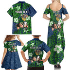 Personalised Canberra Raiders Family Matching Summer Maxi Dress and Hawaiian Shirt Polynesian Tribal Pattern With Rugby Viking Mascot Art