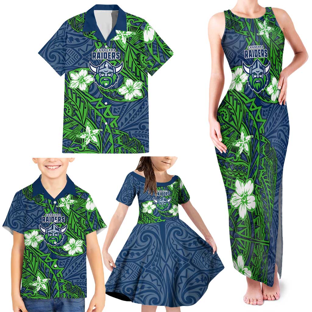Personalised Canberra Raiders Family Matching Tank Maxi Dress and Hawaiian Shirt Polynesian Tribal Pattern With Rugby Viking Mascot Art