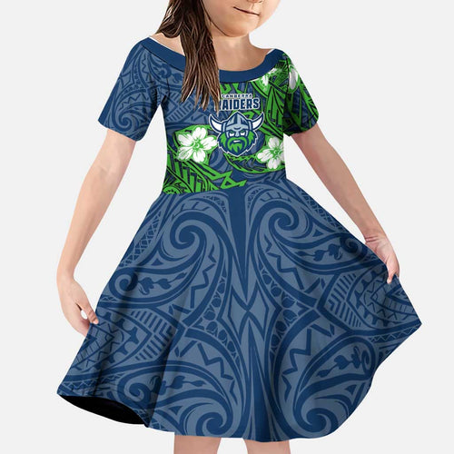 Personalised Canberra Raiders Family Matching Tank Maxi Dress and Hawaiian Shirt Polynesian Tribal Pattern With Rugby Viking Mascot Art