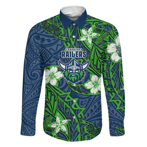 Personalised Canberra Raiders Family Matching Tank Maxi Dress and Hawaiian Shirt Polynesian Tribal Pattern With Rugby Viking Mascot Art