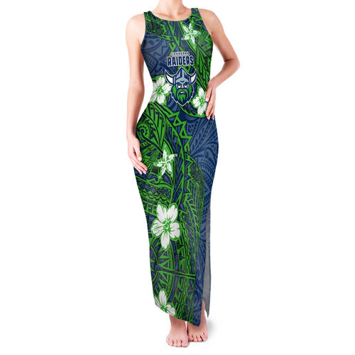 Personalised Canberra Raiders Family Matching Tank Maxi Dress and Hawaiian Shirt Polynesian Tribal Pattern With Rugby Viking Mascot Art