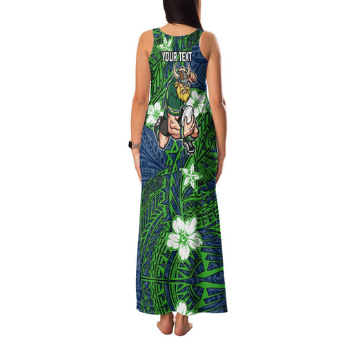 Personalised Canberra Raiders Family Matching Tank Maxi Dress and Hawaiian Shirt Polynesian Tribal Pattern With Rugby Viking Mascot Art