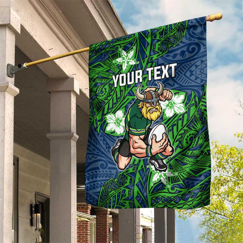 Personalised Canberra Raiders Garden Flag Polynesian Tribal Pattern With Rugby Viking Mascot Art