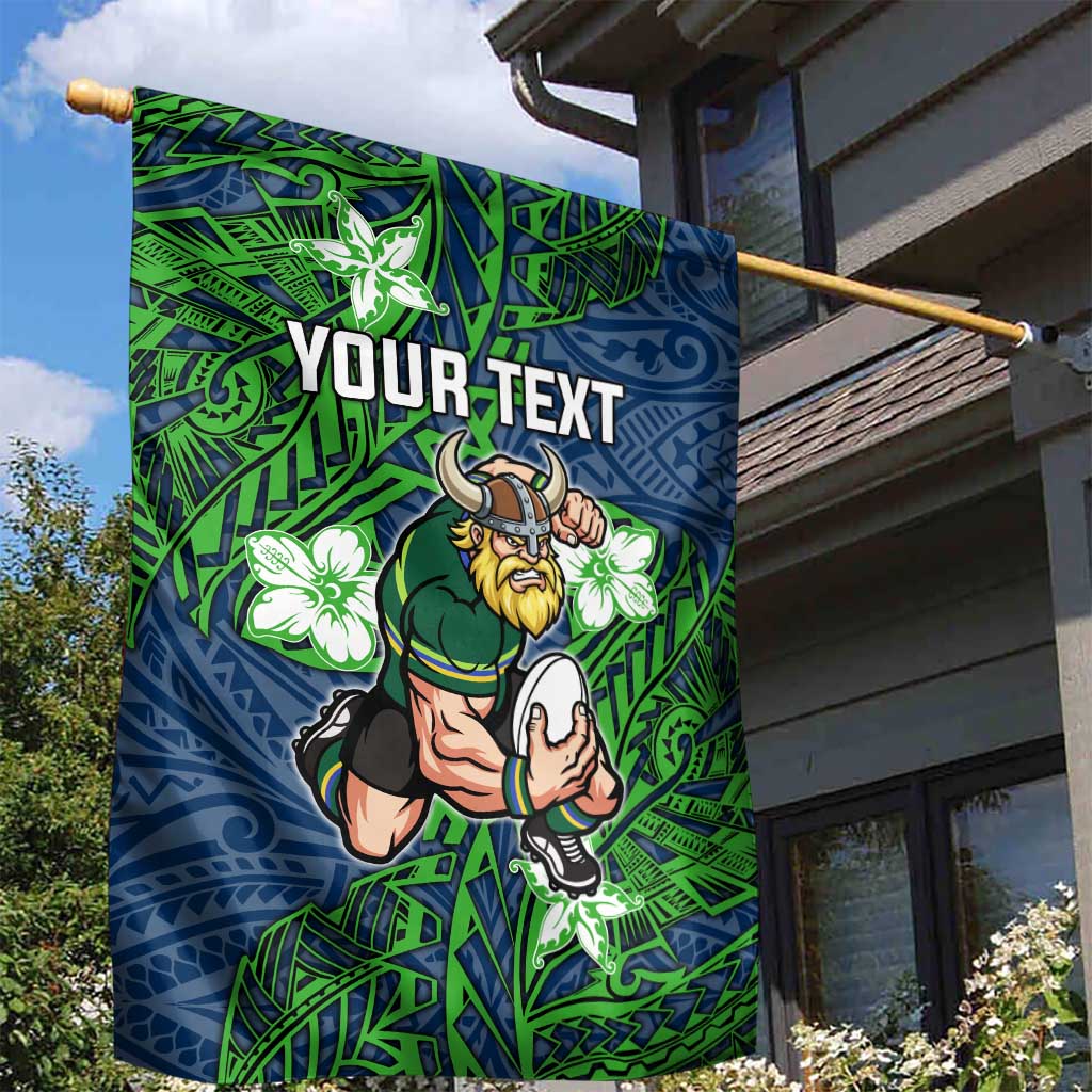 Personalised Canberra Raiders Garden Flag Polynesian Tribal Pattern With Rugby Viking Mascot Art