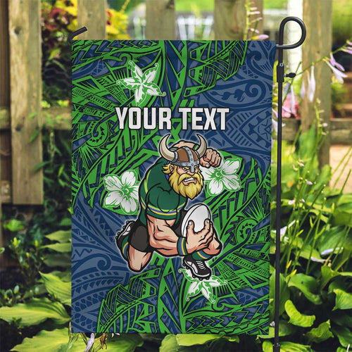 Personalised Canberra Raiders Garden Flag Polynesian Tribal Pattern With Rugby Viking Mascot Art