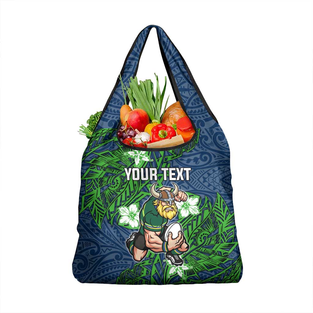 Personalised Canberra Raiders Grocery Bag Polynesian Tribal Pattern With Rugby Viking Mascot Art