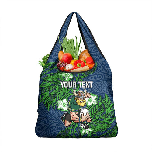 Personalised Canberra Raiders Grocery Bag Polynesian Tribal Pattern With Rugby Viking Mascot Art