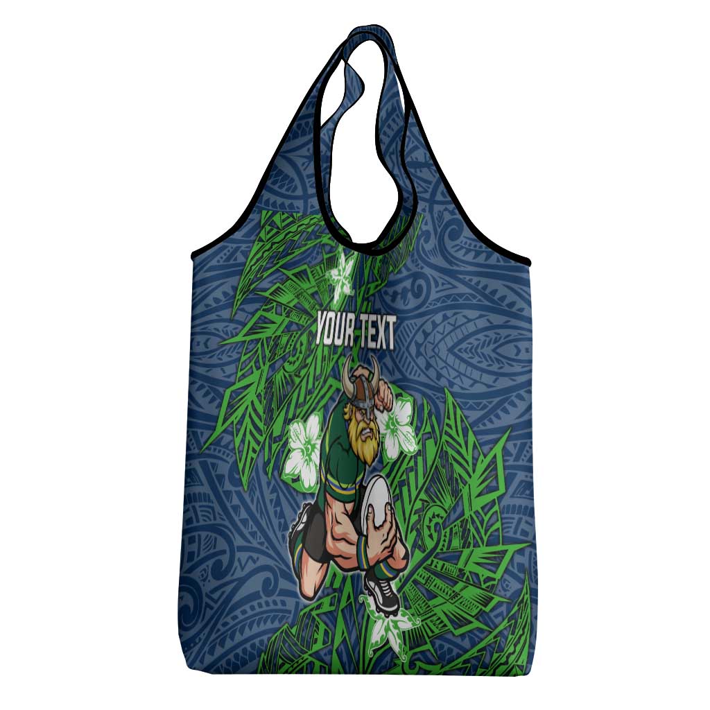 Personalised Canberra Raiders Grocery Bag Polynesian Tribal Pattern With Rugby Viking Mascot Art