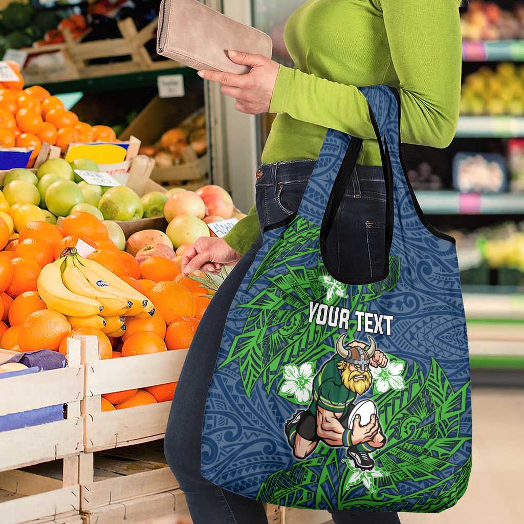 Personalised Canberra Raiders Grocery Bag Polynesian Tribal Pattern With Rugby Viking Mascot Art