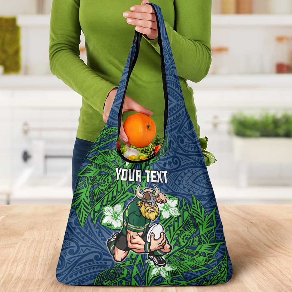 Personalised Canberra Raiders Grocery Bag Polynesian Tribal Pattern With Rugby Viking Mascot Art