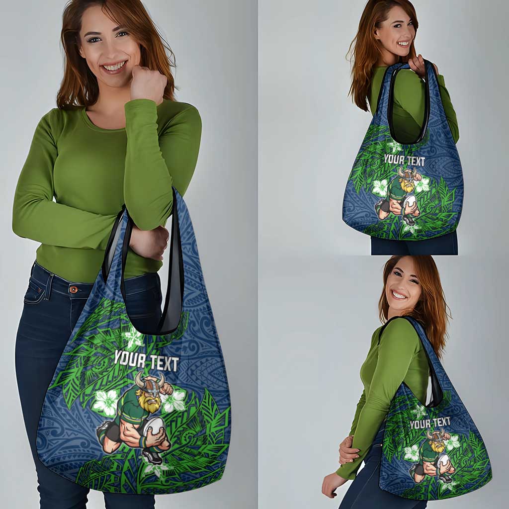 Personalised Canberra Raiders Grocery Bag Polynesian Tribal Pattern With Rugby Viking Mascot Art