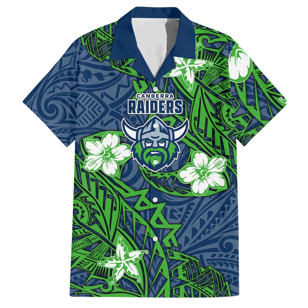 Personalised Canberra Raiders Hawaiian Shirt Polynesian Tribal Pattern With Rugby Viking Mascot Art