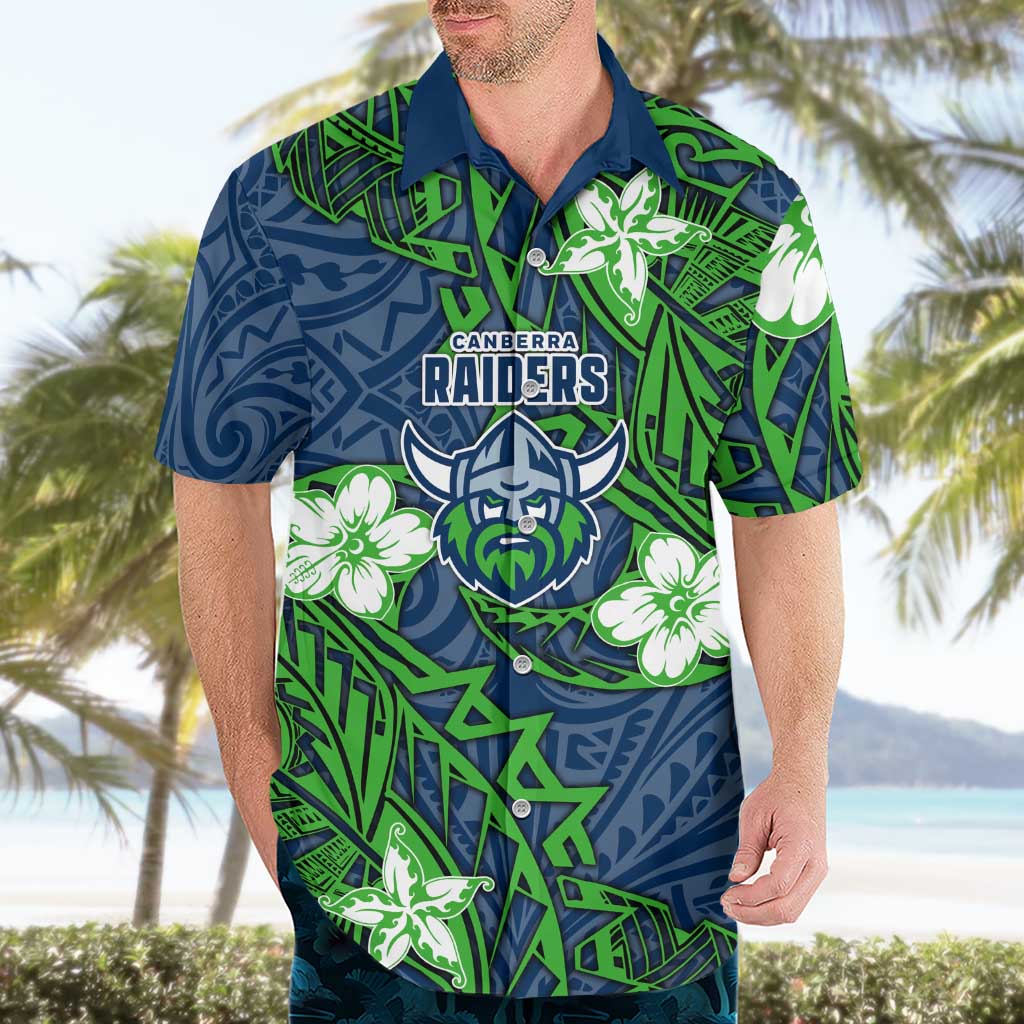 Personalised Canberra Raiders Hawaiian Shirt Polynesian Tribal Pattern With Rugby Viking Mascot Art