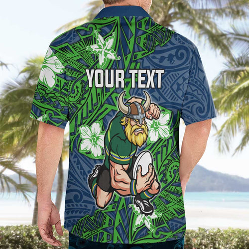 Personalised Canberra Raiders Hawaiian Shirt Polynesian Tribal Pattern With Rugby Viking Mascot Art