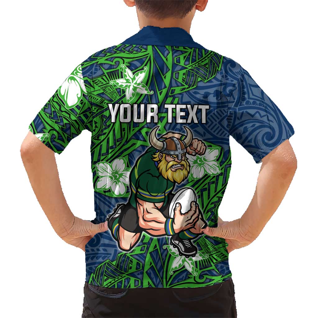 Personalised Canberra Raiders Hawaiian Shirt Polynesian Tribal Pattern With Rugby Viking Mascot Art
