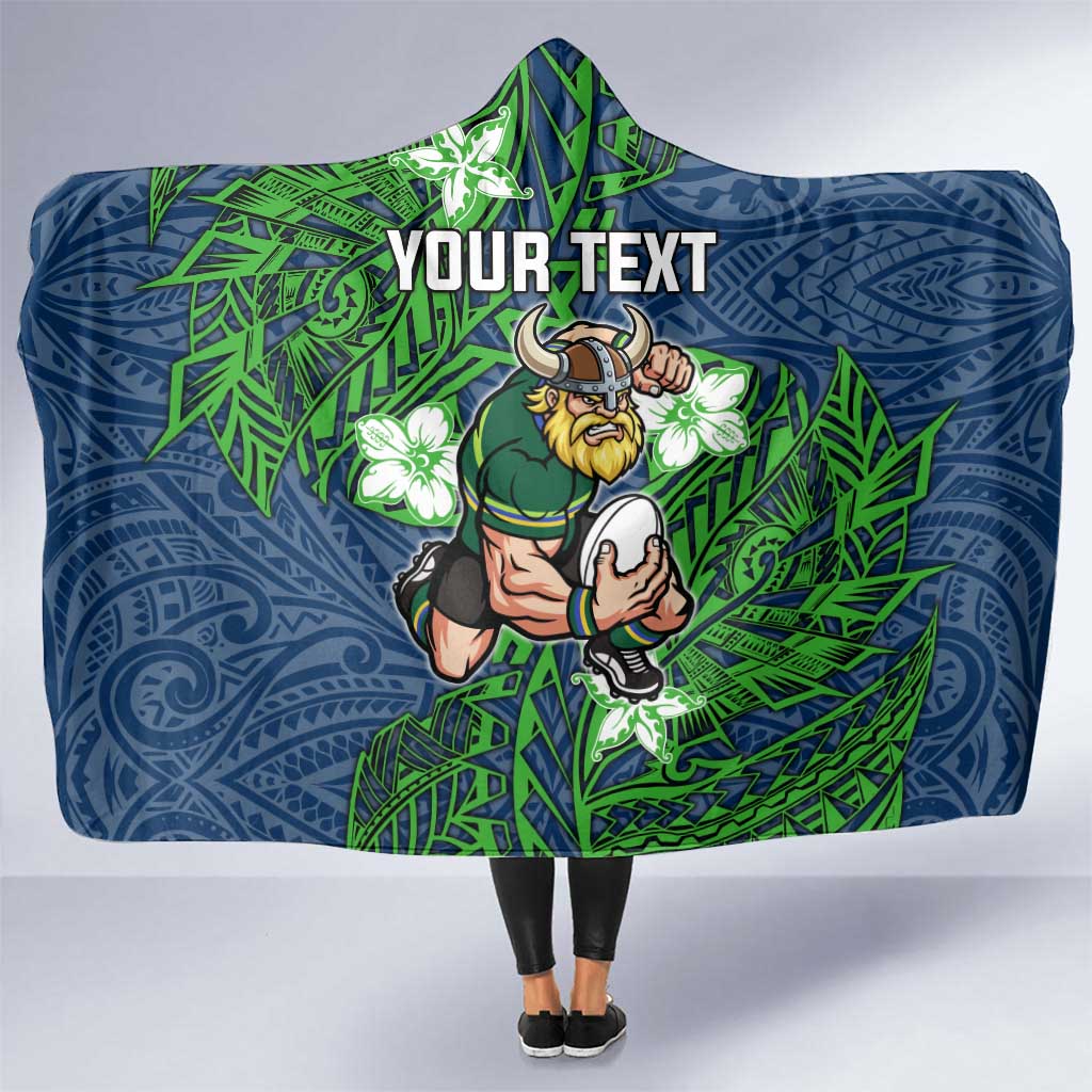 Personalised Canberra Raiders Hooded Blanket Polynesian Tribal Pattern With Rugby Viking Mascot Art