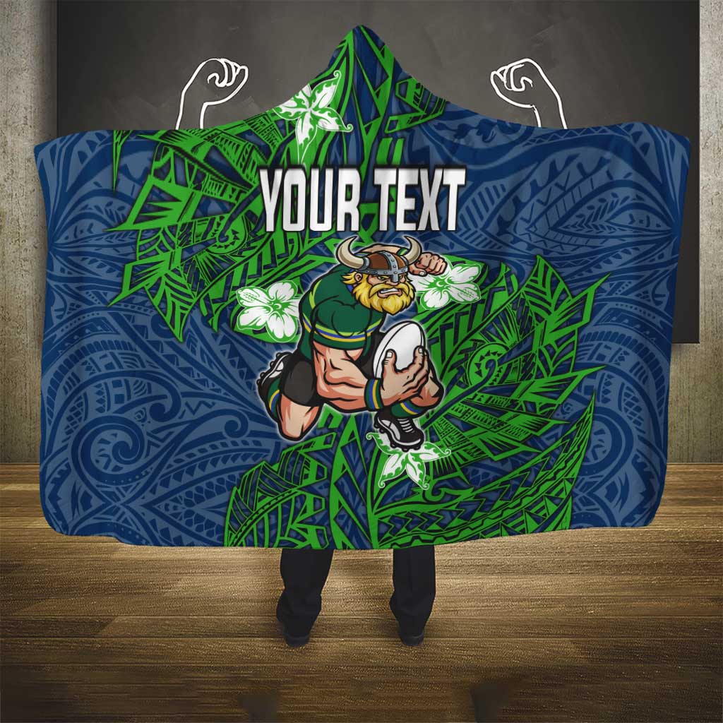 Personalised Canberra Raiders Hooded Blanket Polynesian Tribal Pattern With Rugby Viking Mascot Art