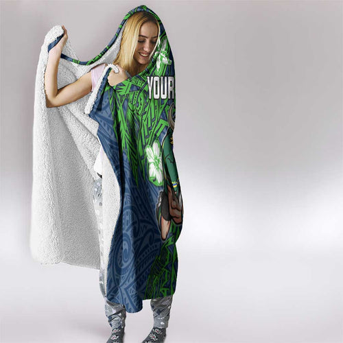 Personalised Canberra Raiders Hooded Blanket Polynesian Tribal Pattern With Rugby Viking Mascot Art