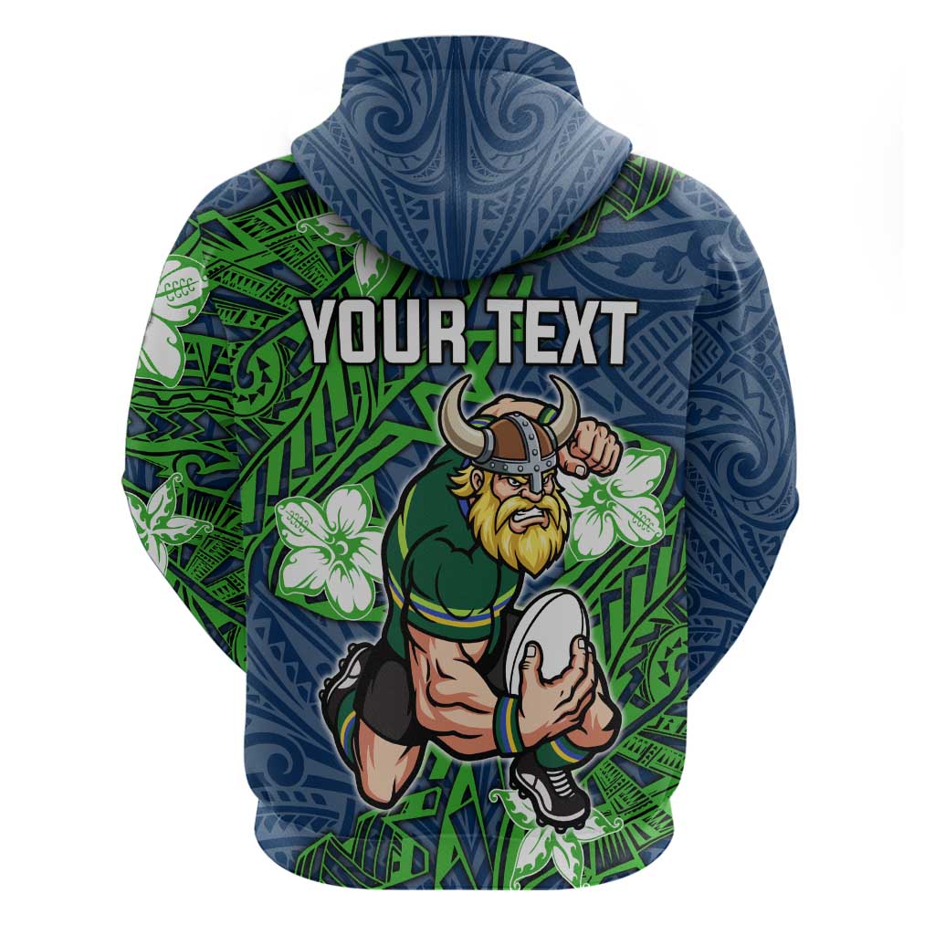 Personalised Canberra Raiders Hoodie Polynesian Tribal Pattern With Rugby Viking Mascot Art