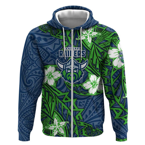Personalised Canberra Raiders Hoodie Polynesian Tribal Pattern With Rugby Viking Mascot Art