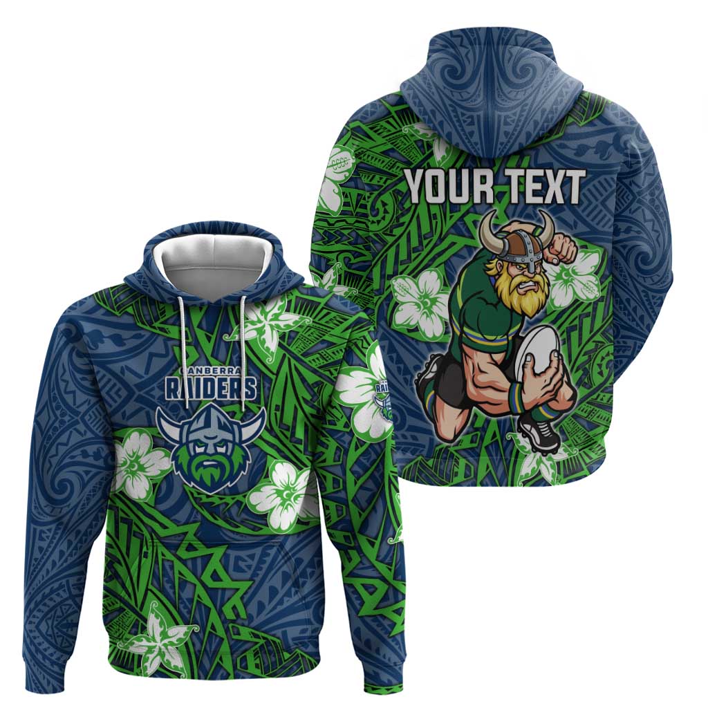 Personalised Canberra Raiders Hoodie Polynesian Tribal Pattern With Rugby Viking Mascot Art