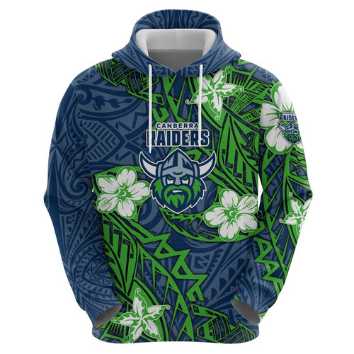 Personalised Canberra Raiders Hoodie Polynesian Tribal Pattern With Rugby Viking Mascot Art