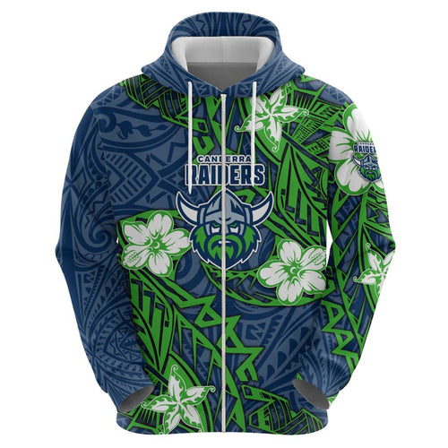 Personalised Canberra Raiders Hoodie Polynesian Tribal Pattern With Rugby Viking Mascot Art