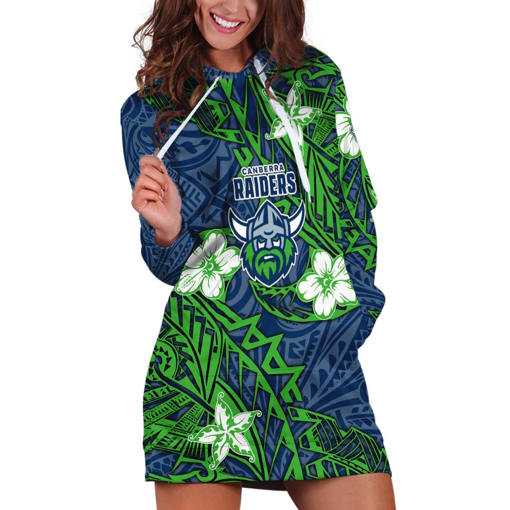 Personalised Canberra Raiders Hoodie Dress Polynesian Tribal Pattern With Rugby Viking Mascot Art