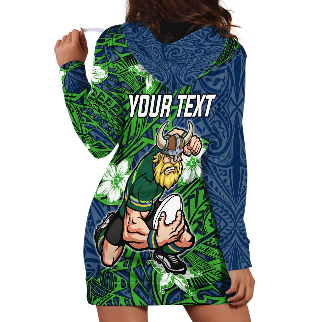 Personalised Canberra Raiders Hoodie Dress Polynesian Tribal Pattern With Rugby Viking Mascot Art