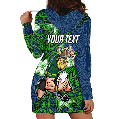 Personalised Canberra Raiders Hoodie Dress Polynesian Tribal Pattern With Rugby Viking Mascot Art