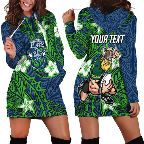 Personalised Canberra Raiders Hoodie Dress Polynesian Tribal Pattern With Rugby Viking Mascot Art