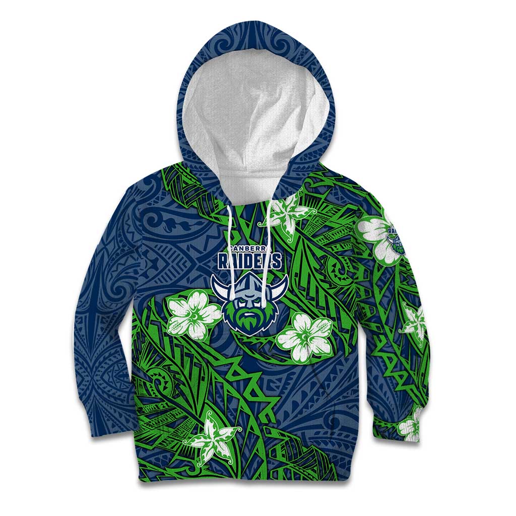Personalised Canberra Raiders Kid Hoodie Polynesian Tribal Pattern With Rugby Viking Mascot Art