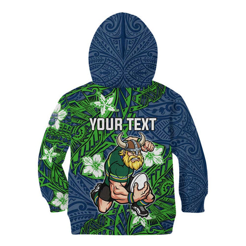 Personalised Canberra Raiders Kid Hoodie Polynesian Tribal Pattern With Rugby Viking Mascot Art