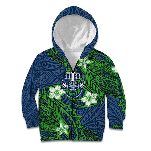 Personalised Canberra Raiders Kid Hoodie Polynesian Tribal Pattern With Rugby Viking Mascot Art
