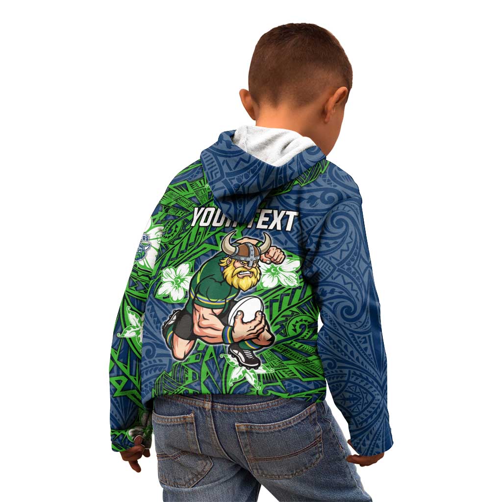 Personalised Canberra Raiders Kid Hoodie Polynesian Tribal Pattern With Rugby Viking Mascot Art
