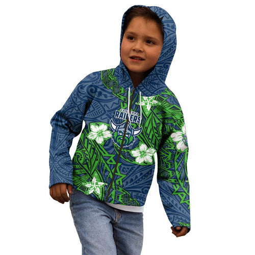 Personalised Canberra Raiders Kid Hoodie Polynesian Tribal Pattern With Rugby Viking Mascot Art