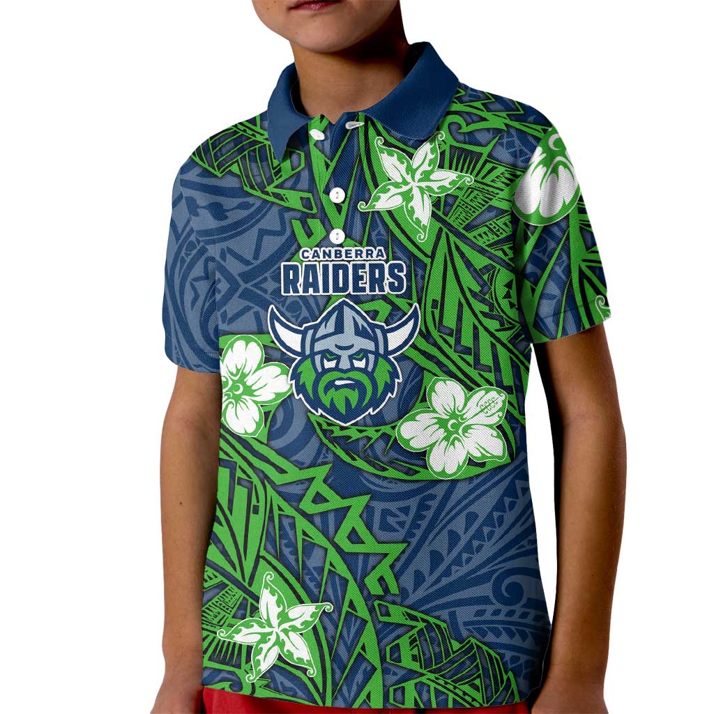 Personalised Canberra Raiders Kid Polo Shirt Polynesian Tribal Pattern With Rugby Viking Mascot Art