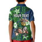 Personalised Canberra Raiders Kid Polo Shirt Polynesian Tribal Pattern With Rugby Viking Mascot Art