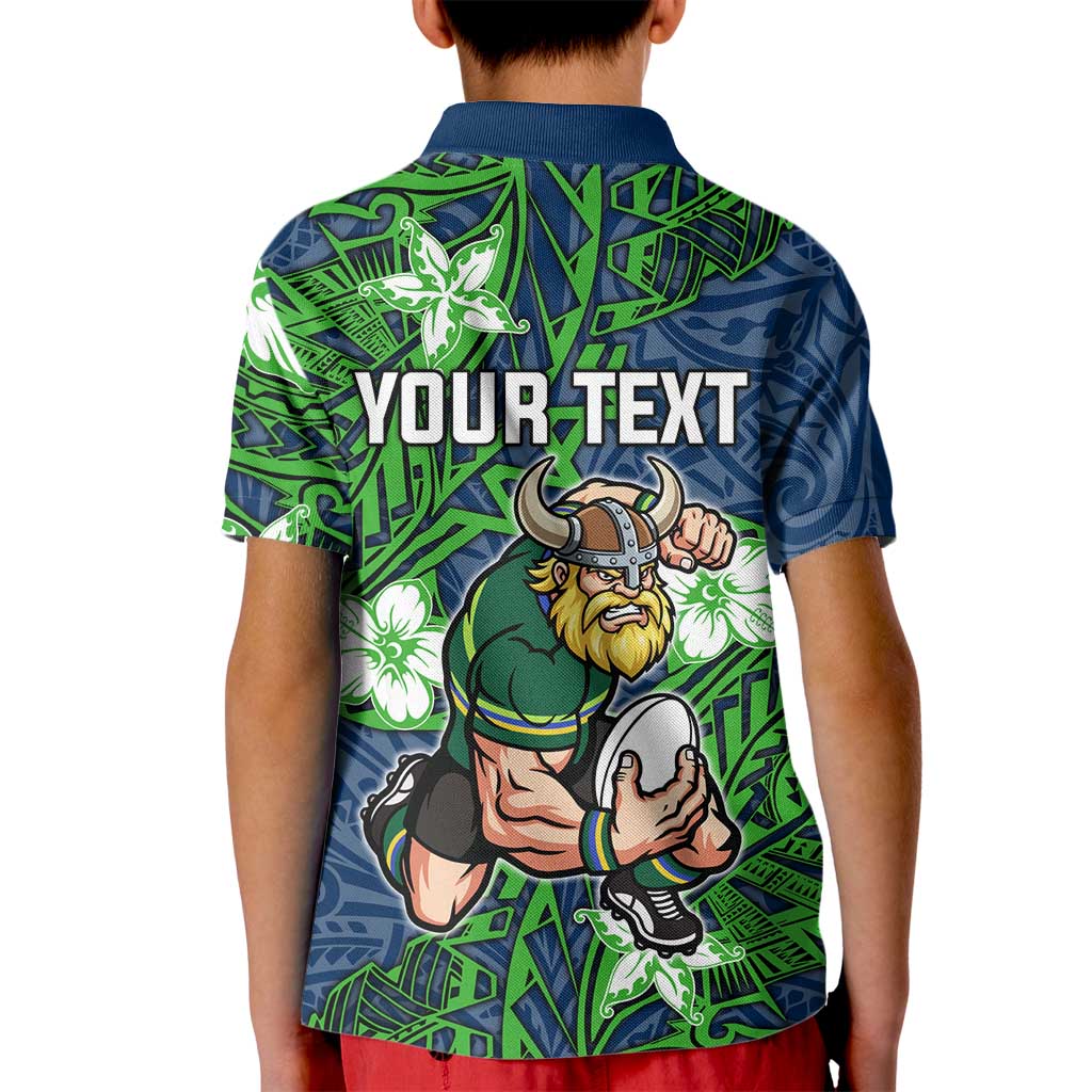 Personalised Canberra Raiders Kid Polo Shirt Polynesian Tribal Pattern With Rugby Viking Mascot Art
