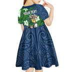 Personalised Canberra Raiders Kid Short Sleeve Dress Polynesian Tribal Pattern With Rugby Viking Mascot Art