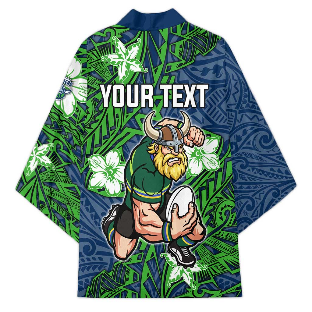 Personalised Canberra Raiders Kimono Polynesian Tribal Pattern With Rugby Viking Mascot Art