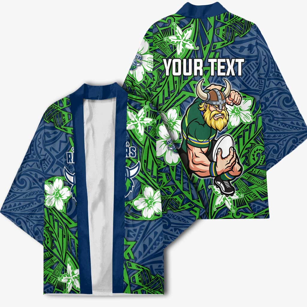 Personalised Canberra Raiders Kimono Polynesian Tribal Pattern With Rugby Viking Mascot Art