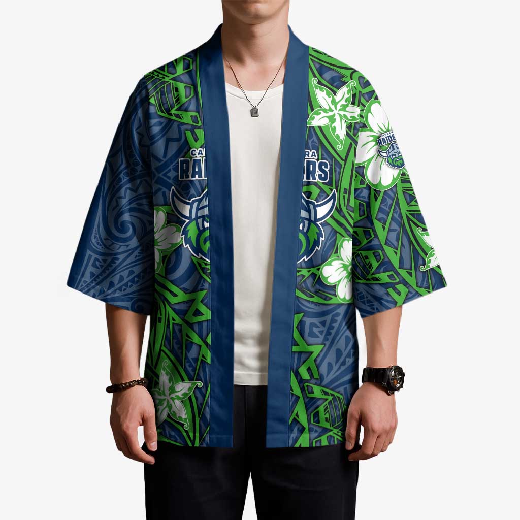 Personalised Canberra Raiders Kimono Polynesian Tribal Pattern With Rugby Viking Mascot Art