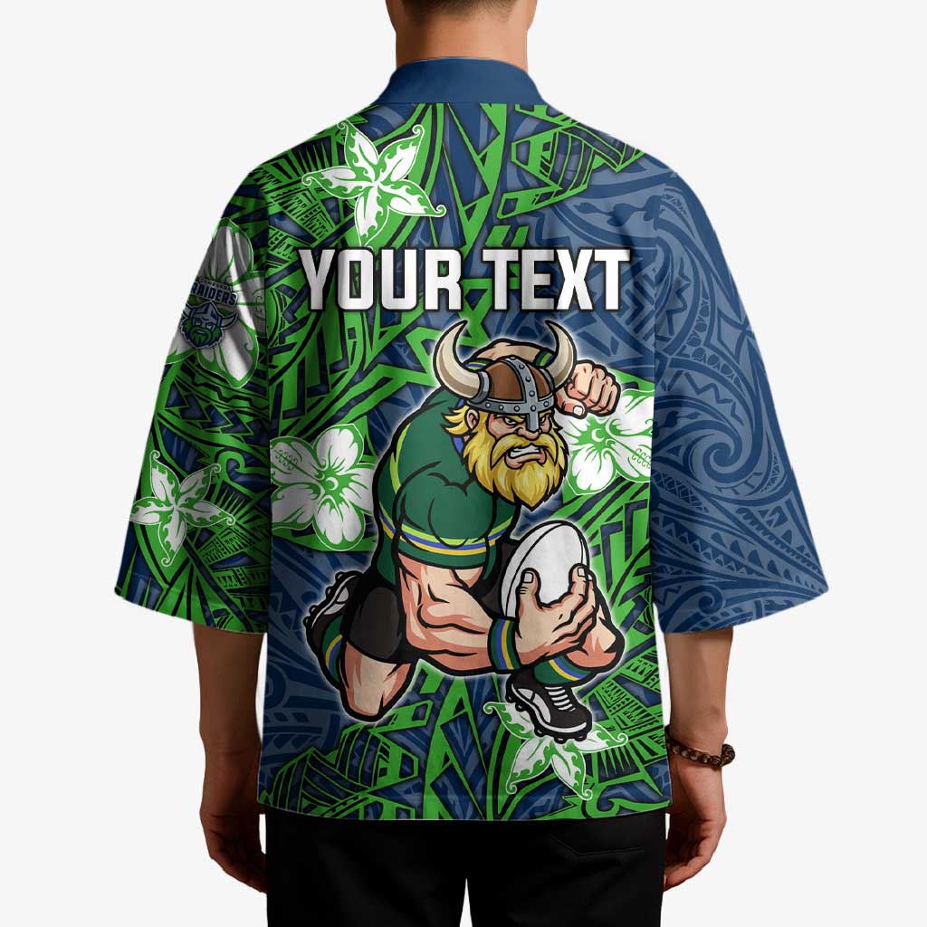 Personalised Canberra Raiders Kimono Polynesian Tribal Pattern With Rugby Viking Mascot Art