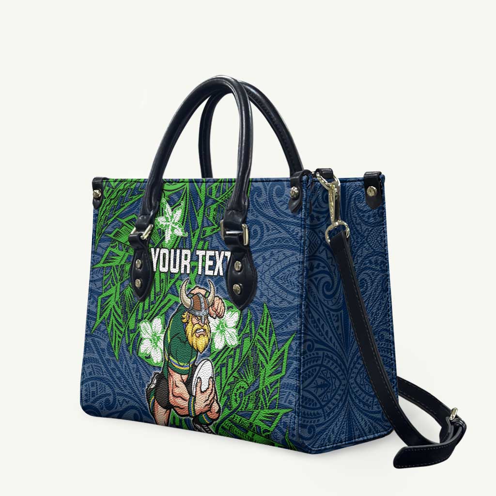 Personalised Canberra Raiders Leather Bag Polynesian Tribal Pattern With Rugby Viking Mascot Art