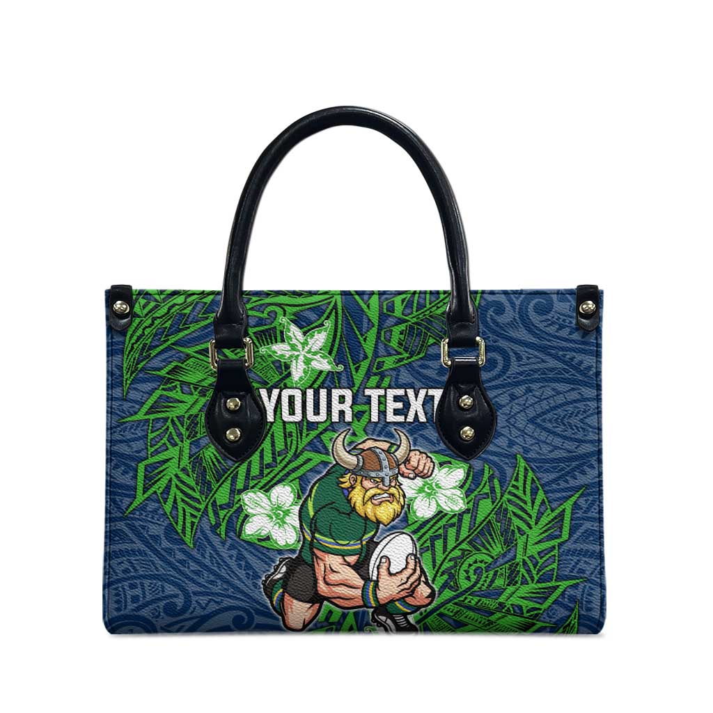 Personalised Canberra Raiders Leather Bag Polynesian Tribal Pattern With Rugby Viking Mascot Art